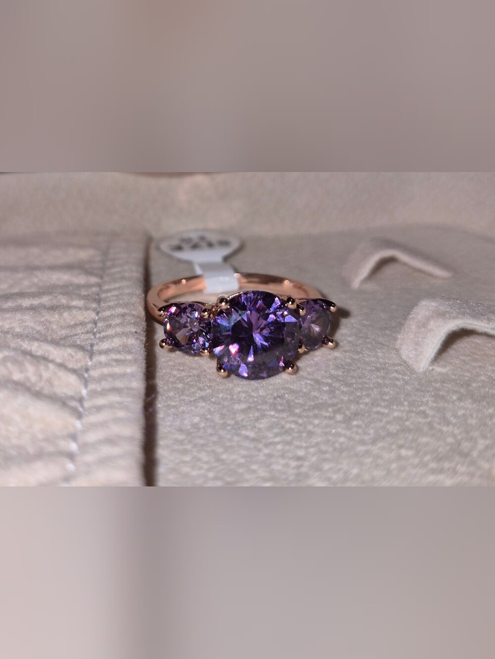 Three-Stone Purple CZ Ring in Rose Gold